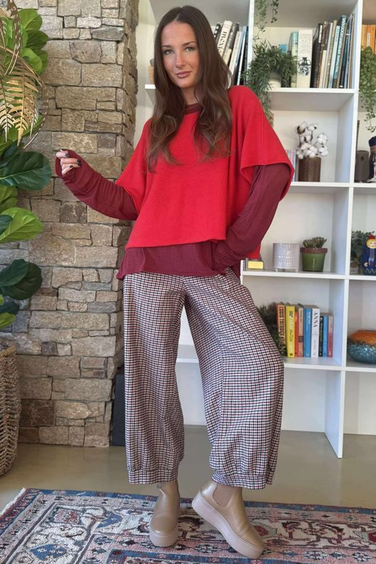 Essential Cashmere Blend Sheer Layering Top Burgundy